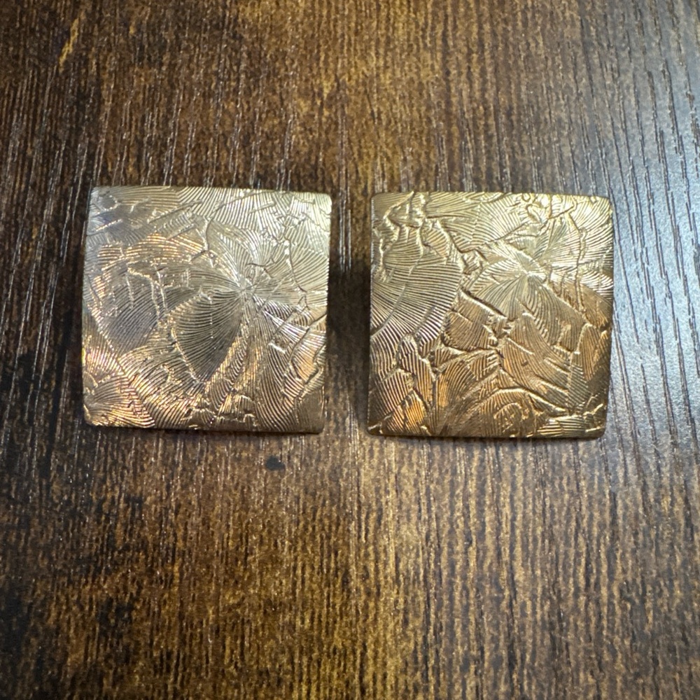 Vintage Gold Tone Textured Square Earrings Post Back Pierced